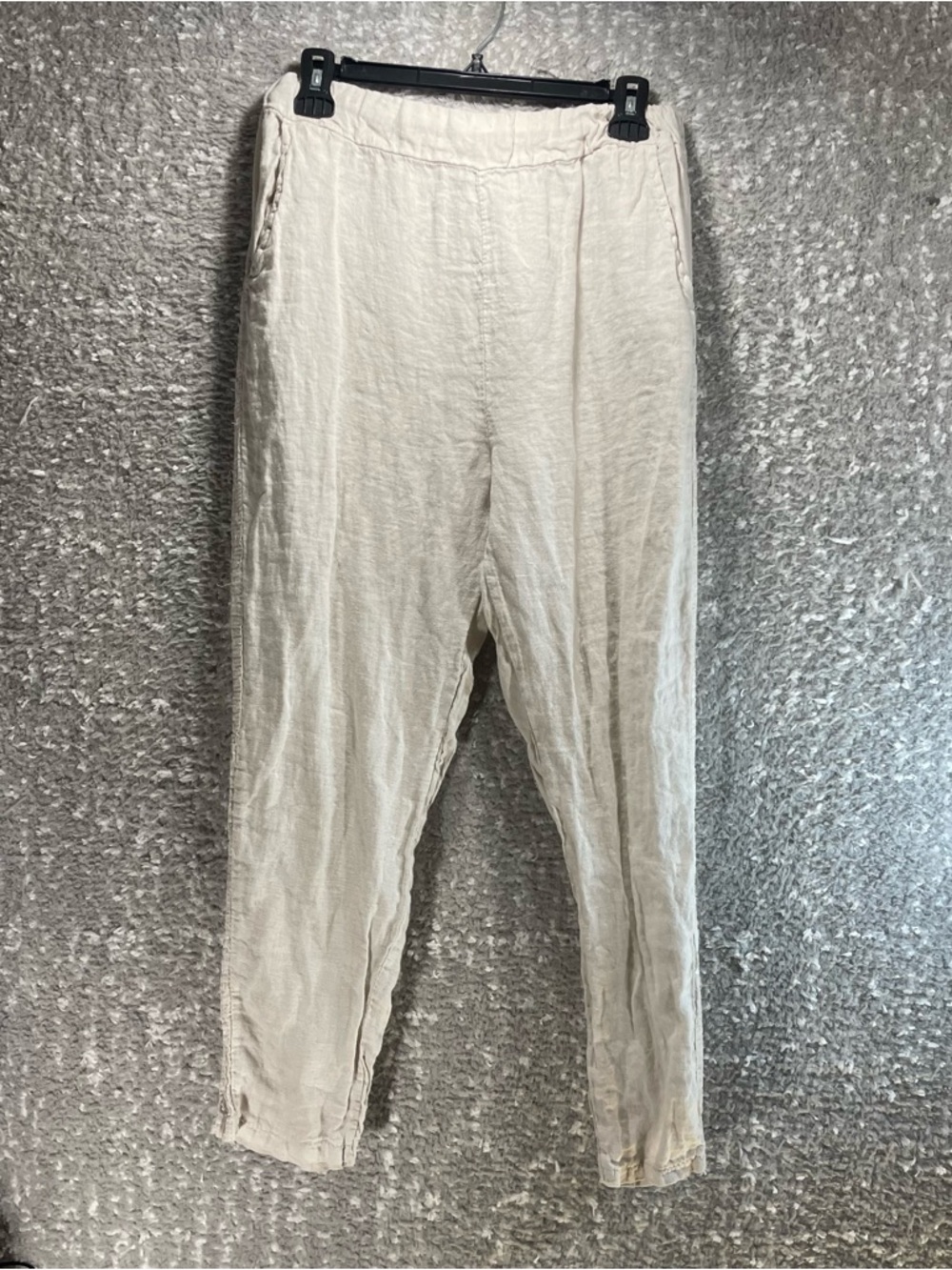 Made In Italy Women Linen Ankle Pants Brown M Pockets Beach Bohemian READ